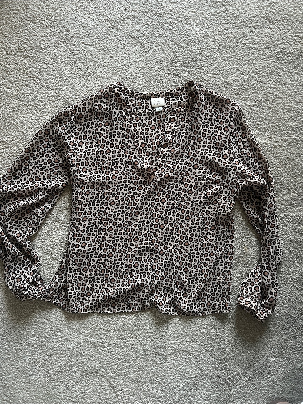 a new day Leopard Print V-Neck Blouse - Taupe & Brown